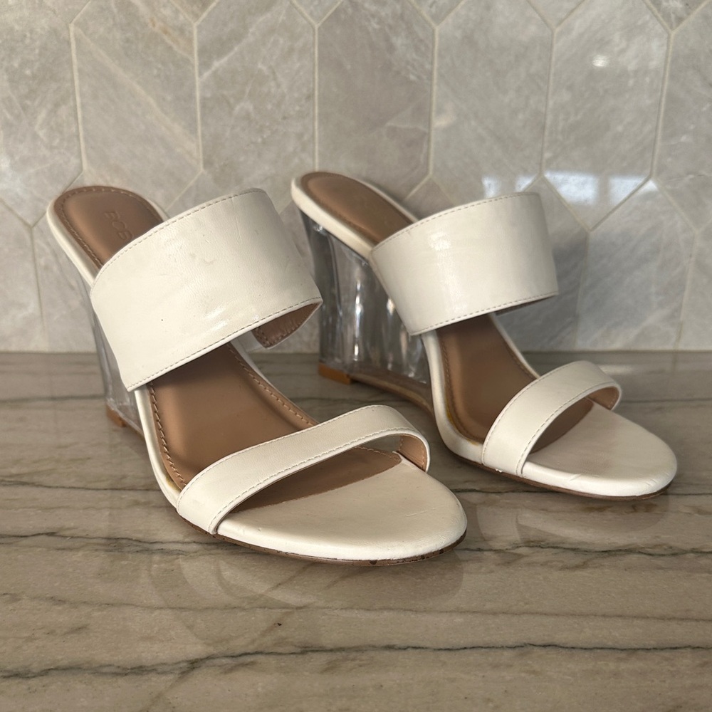 BCBGeneration White and Clear Wedge Sandals